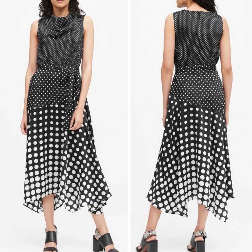 {Banana Republic} Brand New Cowl Neck Sleeveless Polka Dot Midi Dress